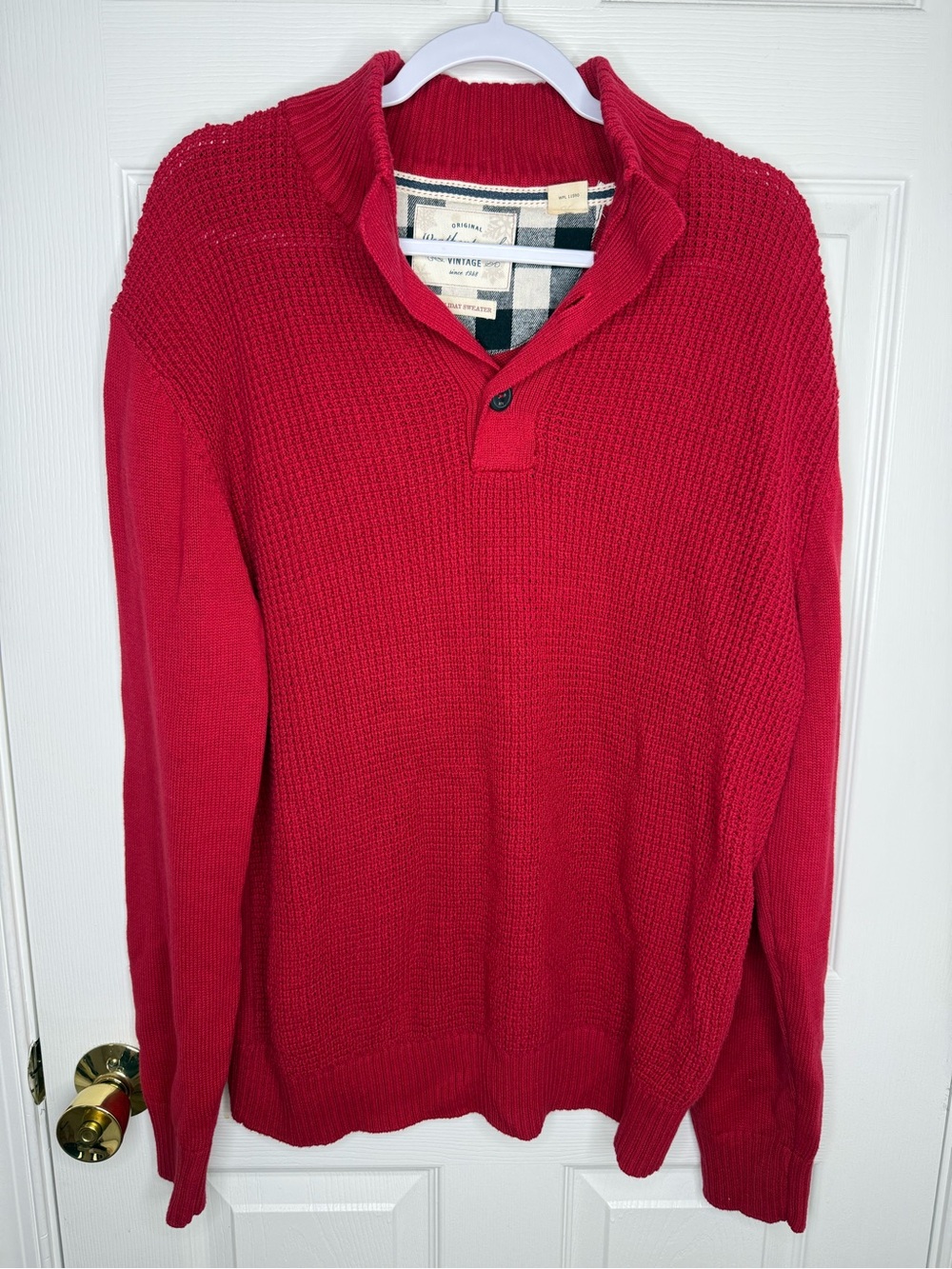 Weatherproof Vintage Holiday Sweater Red Cotton Henley Pullover Size L